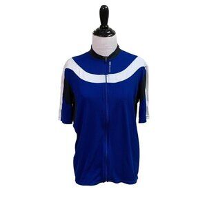Sugoi Men's L Large Fitted Cycling Jersey Blue Full Zip Water Bottle Pocket Blue
